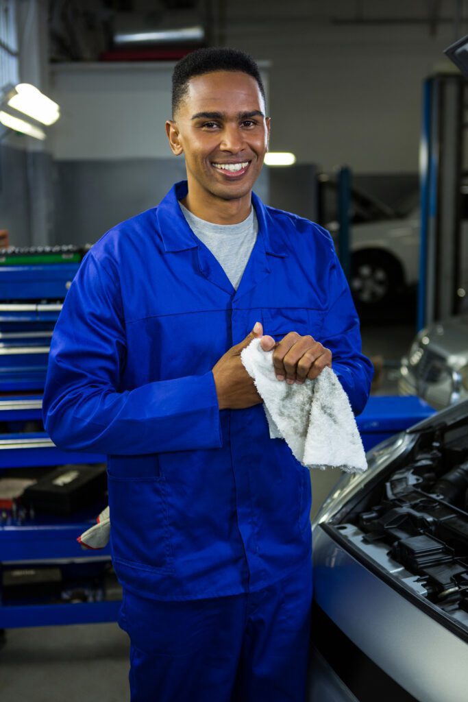 mechanic wiping his hand napkin